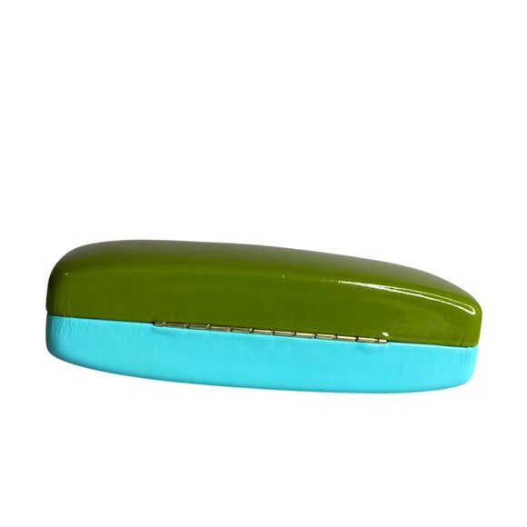 Kate Spade Green & Blue Hard Shell Eyeglass Case With Face Print Interior - Picture 4 of 4